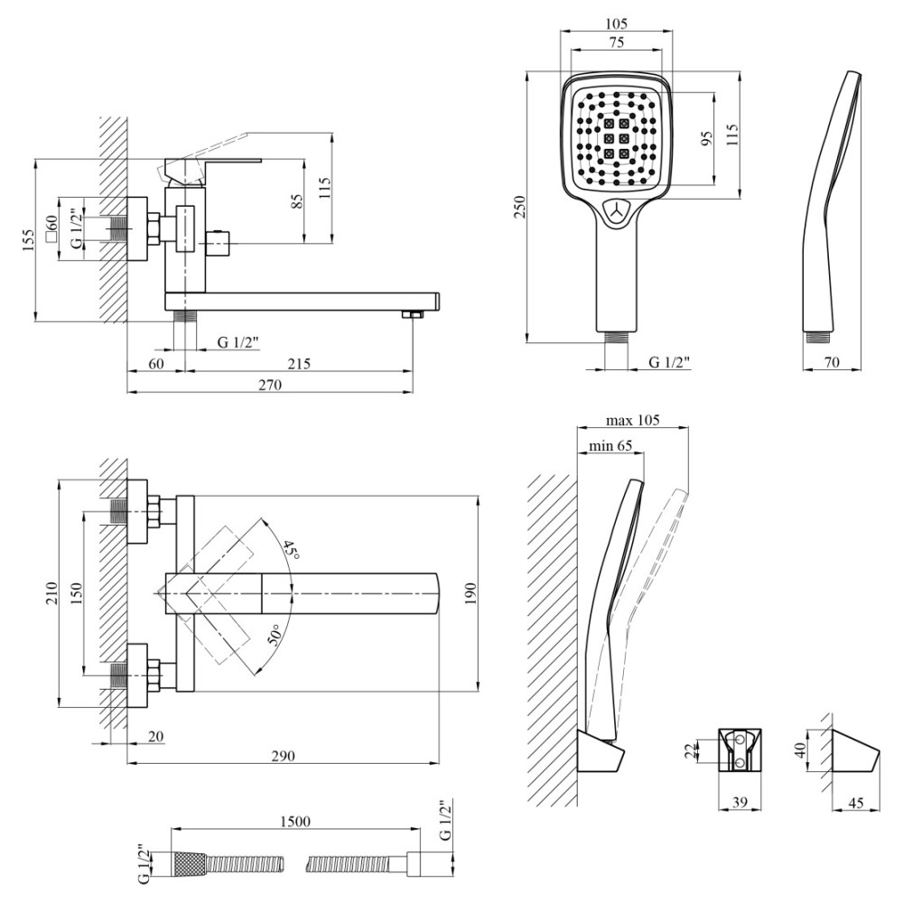 Змішувач для ванни Kroner KRP Edelstahl Kubus - PVD070 (CV035908)