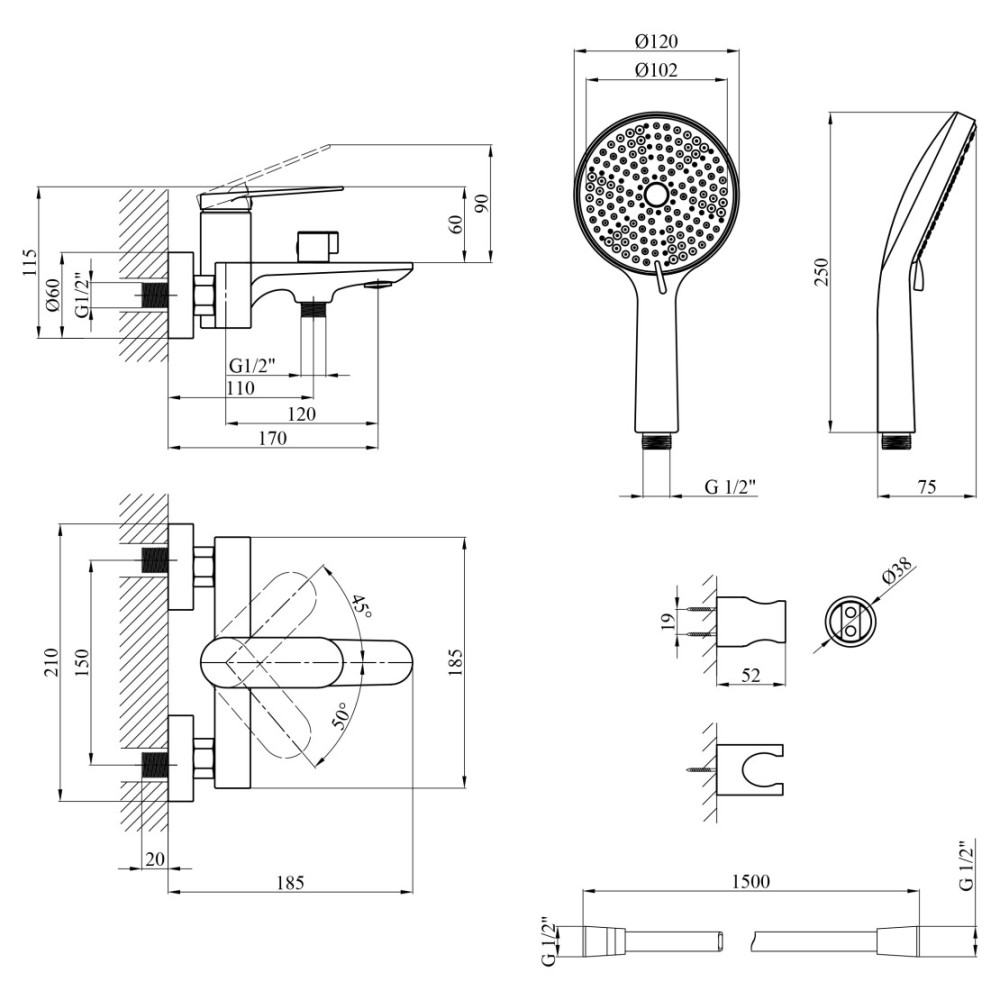 Смеситель для ванны Kroner Element 211315-3801 (CV035954)