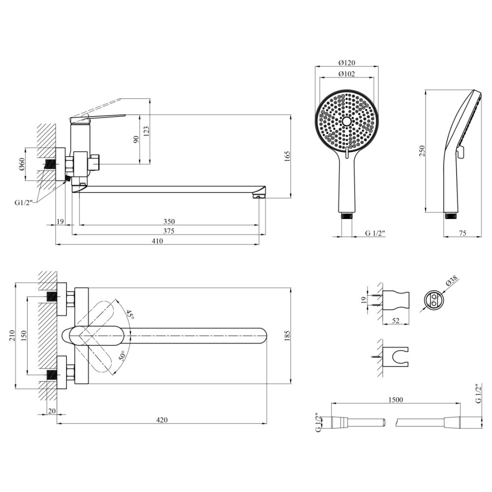 Смеситель для ванны Kroner Element 211414-3801 (CV035958)