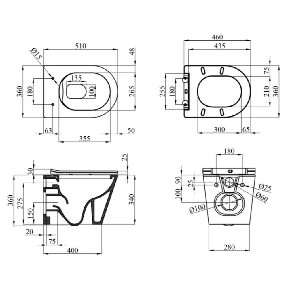 Унітаз підвісний безобідковий Kroner Armada WHI513636 RIMLESS з сидінням Slim Duroplast / Soft-close / Quick relase (KA513636WHIR)