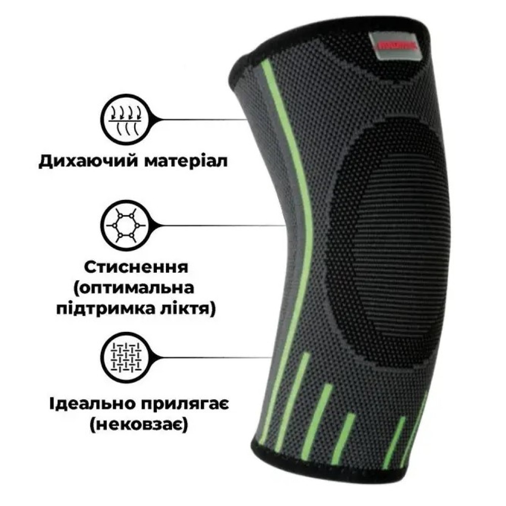 Компресійний налокітник MadMax MFA-283 3D Compressive elbow support Dark grey/Neon green S  (1 шт) (MFA-283_S)