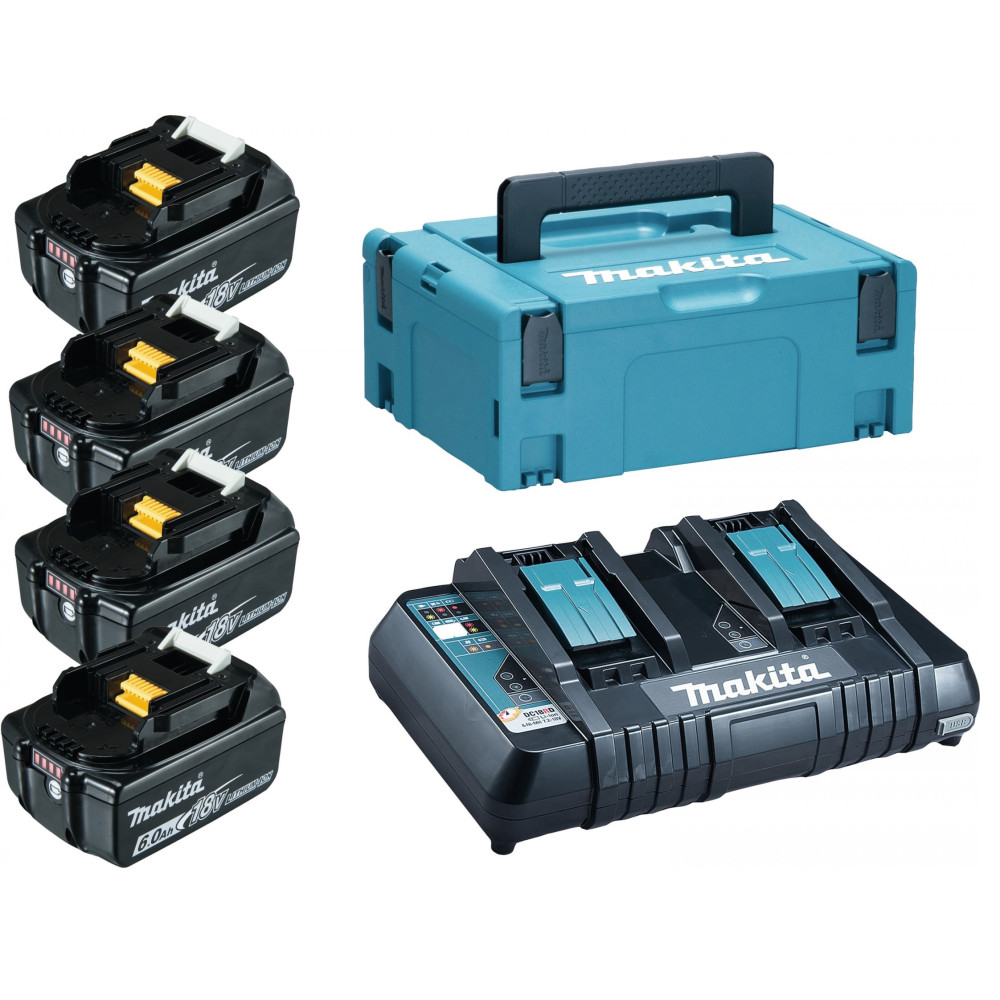 Набор аккумуляторов + зарядное устройство Makita LXT BL1860B x 4шт (18В, 6Ач) 198091-4