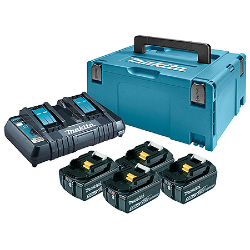 Комплект акумуляторів Makita LXT BL1850B x 4 шт, DC18RD, Makpac 3 MKP3PT184