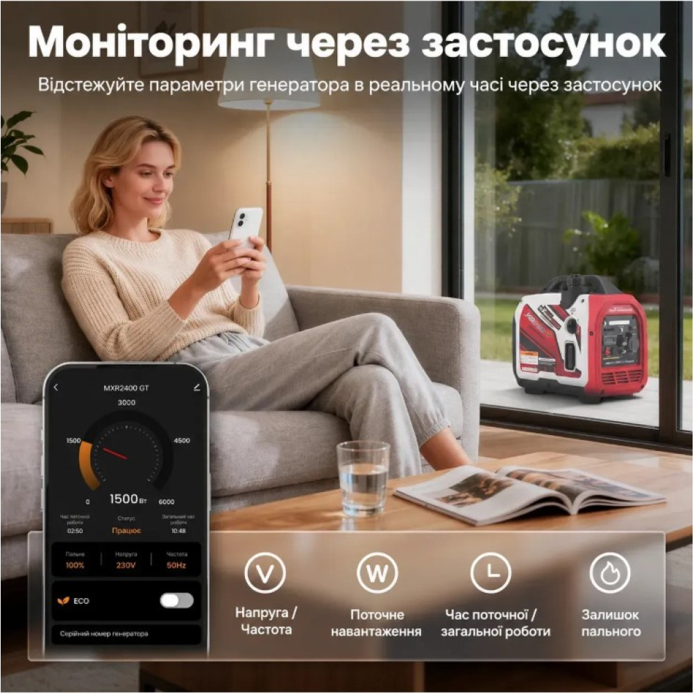 Генератор инверторный MaXpeedingRods 2.0 кВт, ручной стартер, управление через Bluetooth MXR2400GT