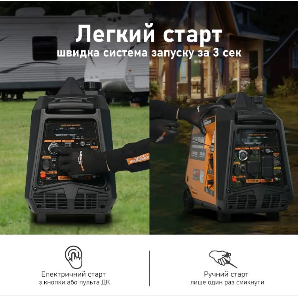 Генератор инверторный газ/бензин MaXpeedingRods 3.5 кВт, Електричний старт/Дистанційний старт/Ручний запуск MXR3500s