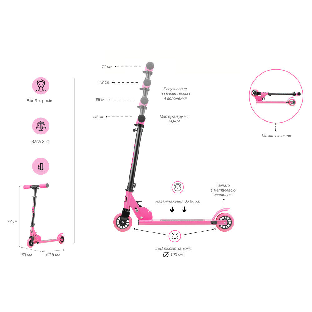 Дитячий самокат Miqilong Cart рожевий CART-100-PINK