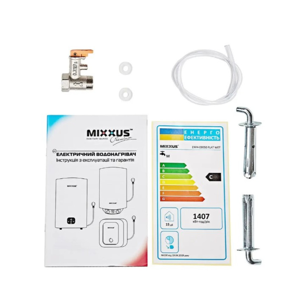 Водонагрівач Mixxus EWH-10100 FLAT DRY 100 л, 2,0 кВт, "сухий" ТЕН, вертикальний, прямокутний, білий (WH0599)