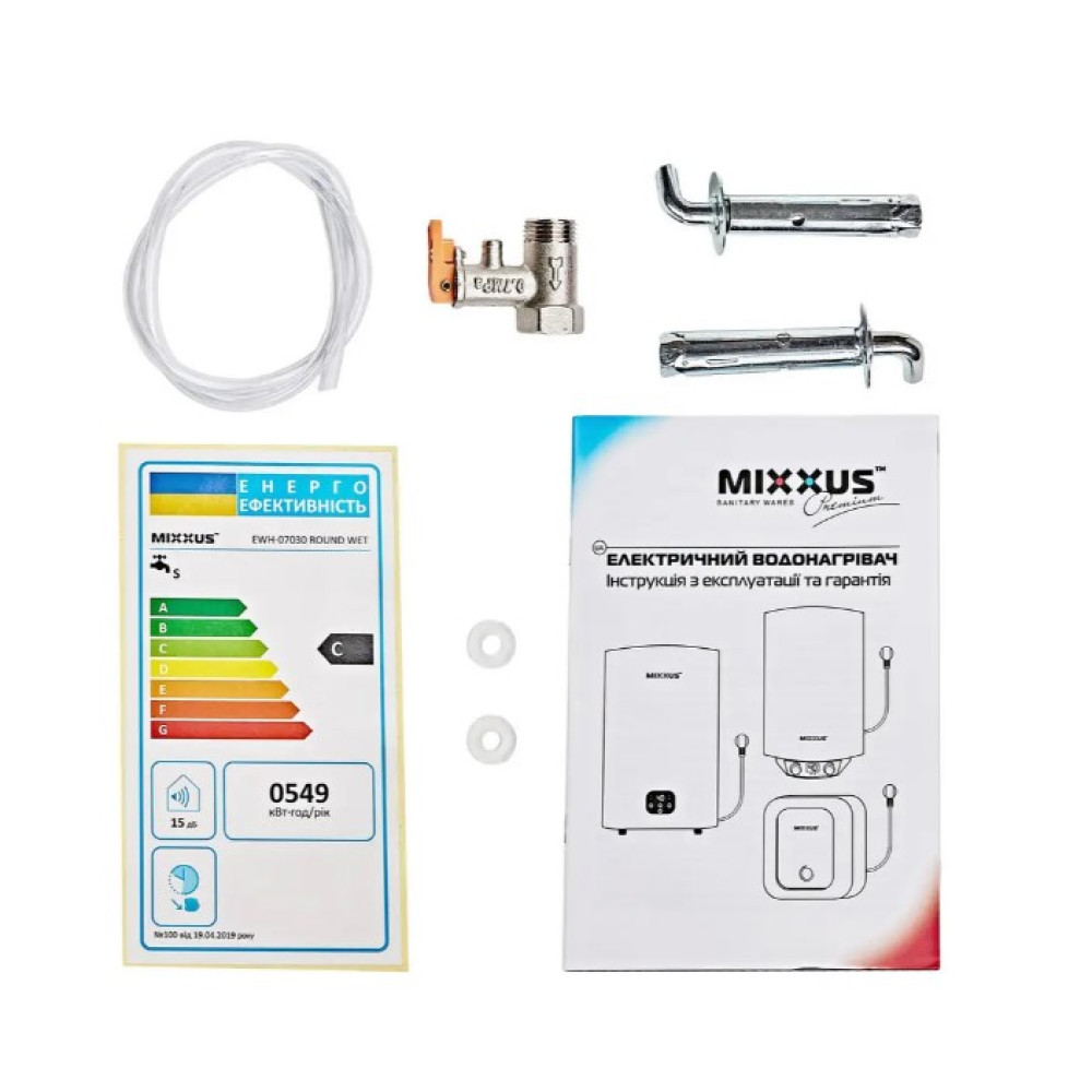Водонагрівач Mixxus EWH-07030 ROUND WET 30 л, 1,5 кВт, "мокрий" ТЕН, вертикальний, циліндричний, білий (WH0600)