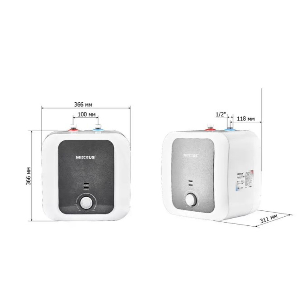 Водонагреватель Mixxus EWH-1215 SMALL UNDER под мойкой 15 л, 1500 Вт, "мокрый" ТЭН, вертикальный, квадратный, белый (WH0605)
