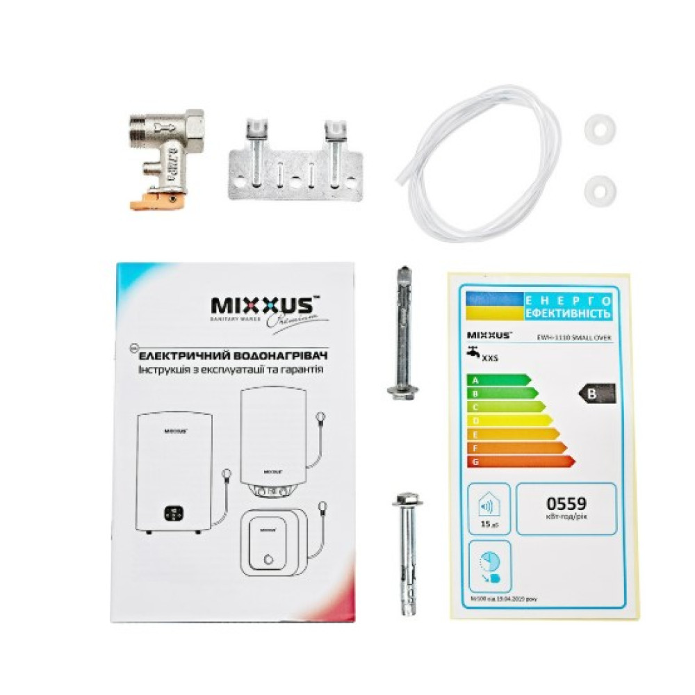 Водонагрівач Mixxus EWH-1110 SMALL OVER 10 л над мийкою, 1500 Вт, "мокрий" ТЕН, вертикальний, квадратний, білий (WH0606)