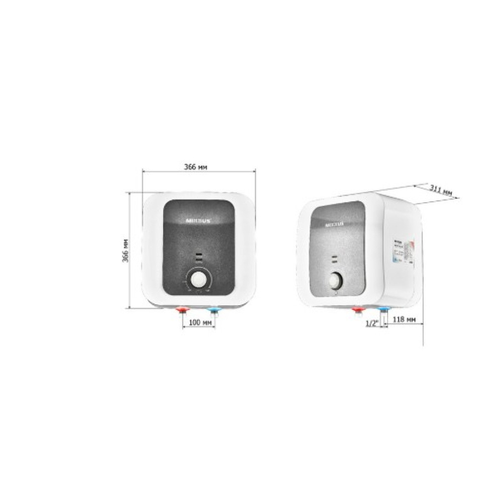 Водонагреватель Mixxus EWH-1115 SMALL OVER 15 л над мойкой, 1500 Вт, "мокрый" ТЭН, вертикальный, квадратный, белый (WH0607)