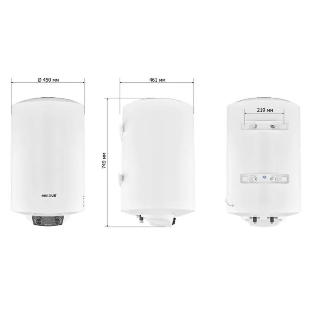 Водонагреватель Mixxus EWH-08080 ROUND DRY 80 л , 2,0 кВт, "сухой" ТЭН, вертикальный, цилиндрический, белый (WH0609)
