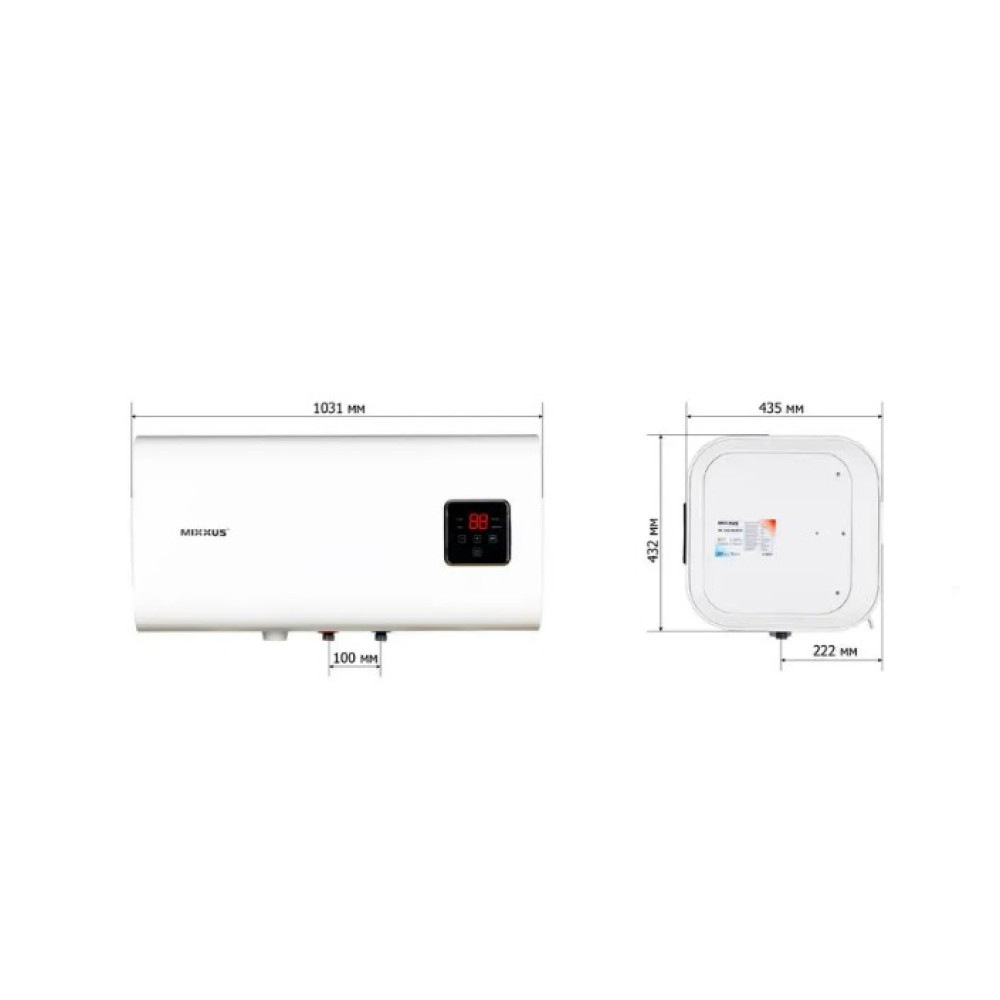 Водонагреватель Mixxus EWH-14100 CUBE WET(Н) 100 л, 2,0 кВт, "мокрый" ТЭН, горизонтальный, квадратный, белый (WH0616)