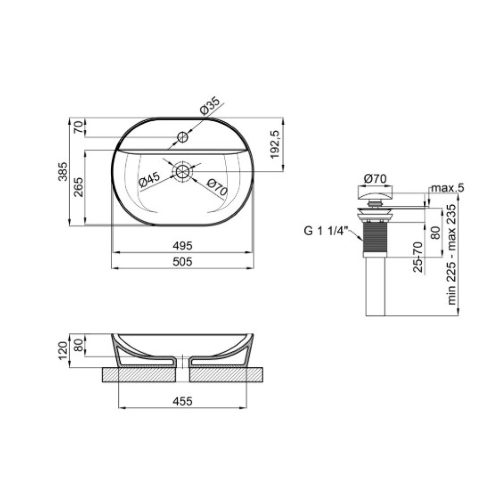 Накладная раковина Mixxus Premium ELLIPSE-0203 с отверстием под смеситель (MP6678)