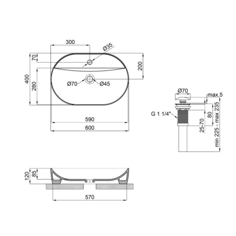 Раковина накладна Mixxus Premium ELLIPSE-0204 з отвором під змішувач (MP6679)