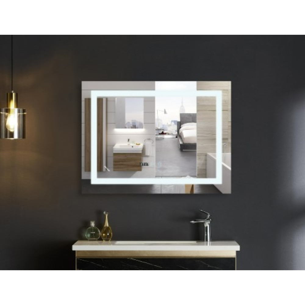 Дзеркало Mixxus WARM MR02-70x50-CASE з LED Touch, Anti-fog, димером, регулюванням яскравості, годинником (MI6669)