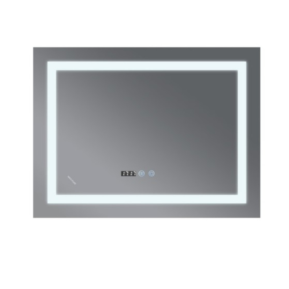 Дзеркало Mixxus WARM MR02-90x70-CASE з LED Touch, Anti-fog, димером, регулюванням яскравості, годинником (MI6674)