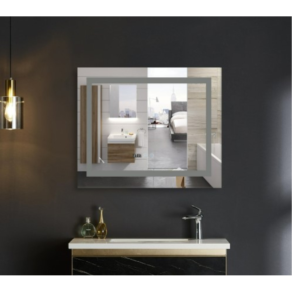 Зеркало Mixxus WARM MR02-80x80 с LED Touch, Anti-fog, димером, регулировкой яркости, часами (MI6934)