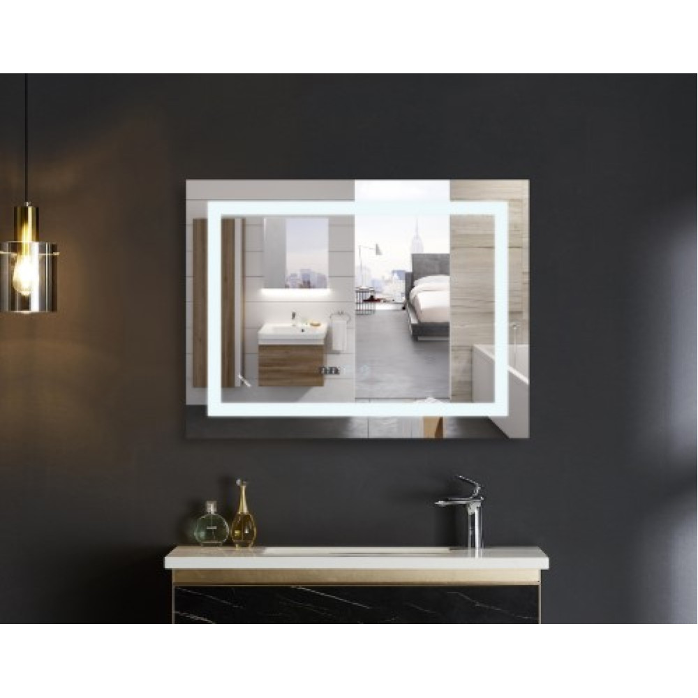 Зеркало Mixxus WARM MR02-100x80 с LED Touch, Anti-fog, димером, регулировкой яркости, часами (MI6935)