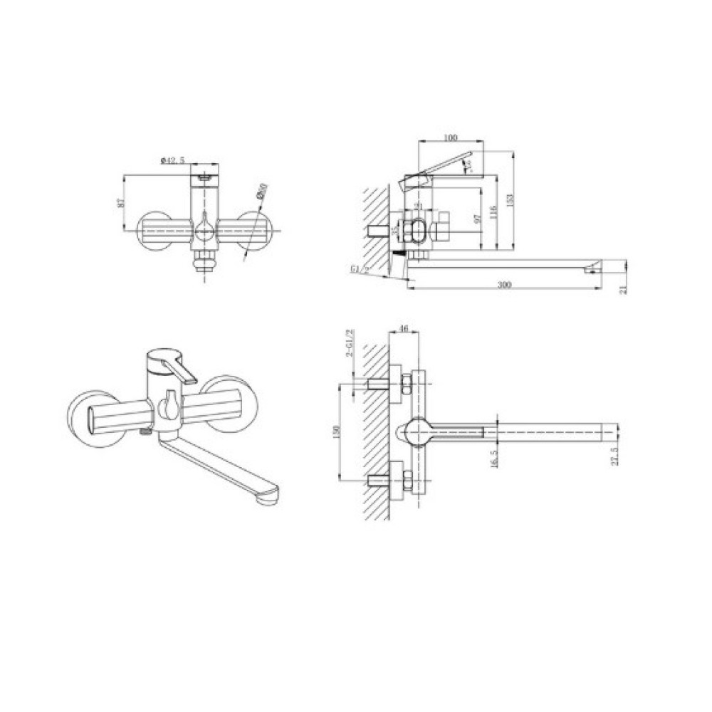 Змішувач для ванни Mixxus Lord 006 Euro Graphite (MI7142)