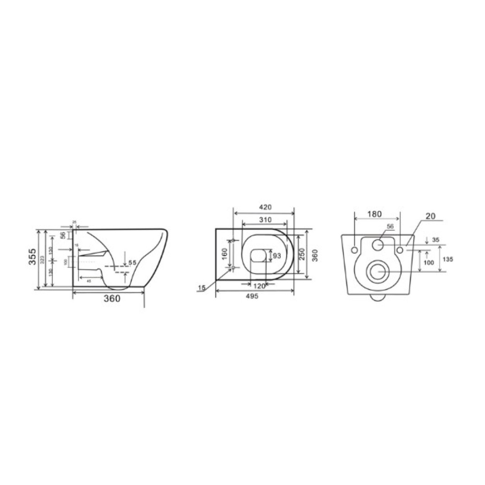 Унитаз подвесной Mixxus Premium Ellipse-0308-T3 система смыва Tornado 3.0 (MP6676)