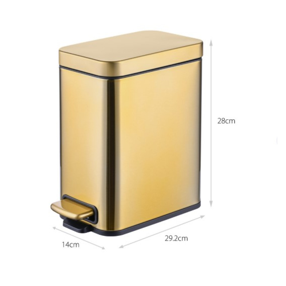 Відро для сміття Mixxus Premium Quadro-TC0105 Brushed Gold з плавним закриттям, прямокутне 5 л золотий (MI8394)
