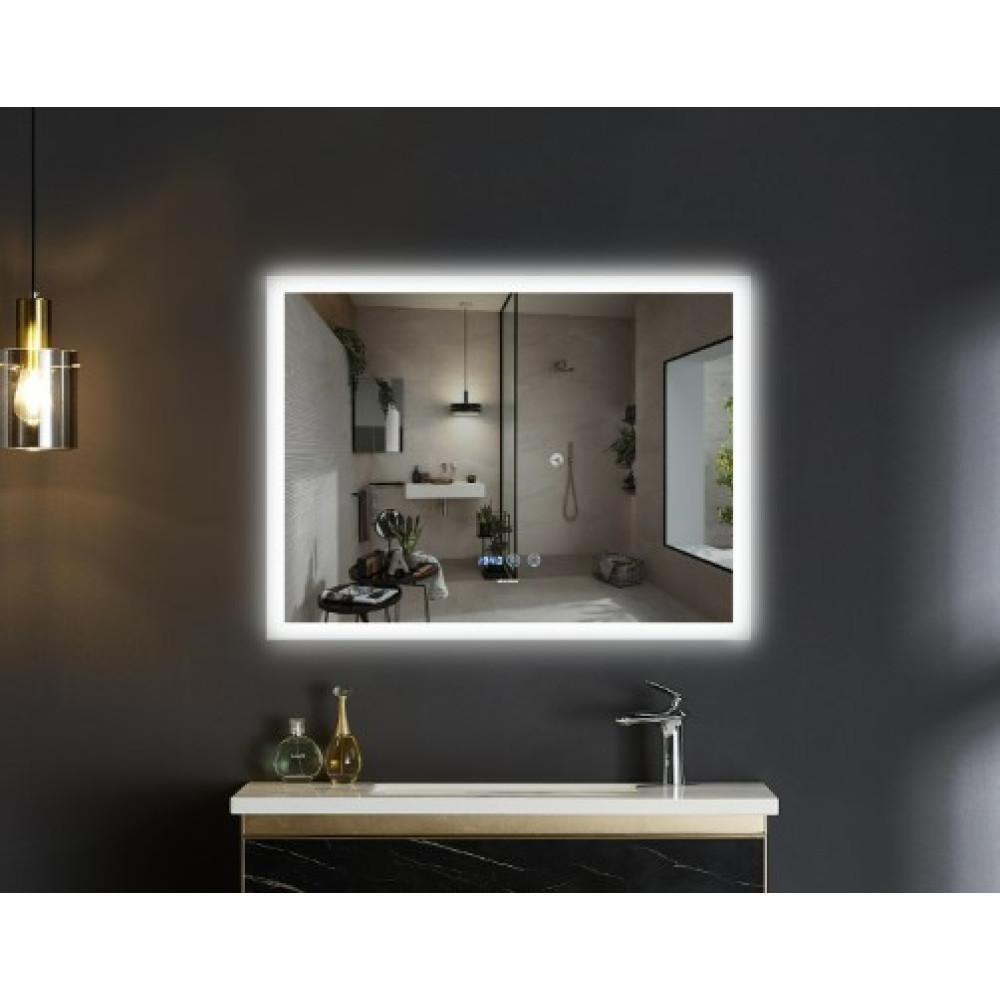 Дзеркало Mixxus FLAT MR04-100x60 з LED Touch, Anti-fog, димером, регулюванням яскравості, годинником (MI6008)
