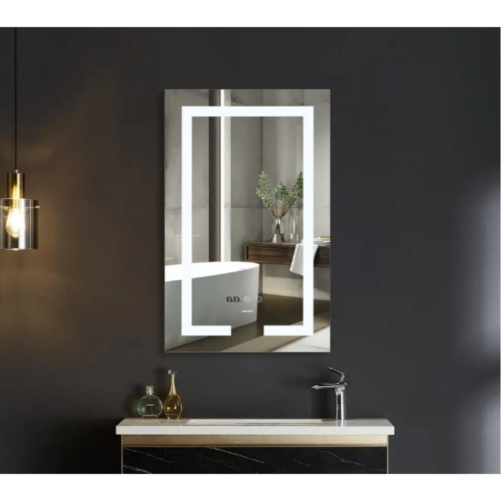 Зеркало Mixxus HARD MR06-50x80-CASE с LED Touch, Anti-fog, димером, рег. яркости, часами (MI6657)