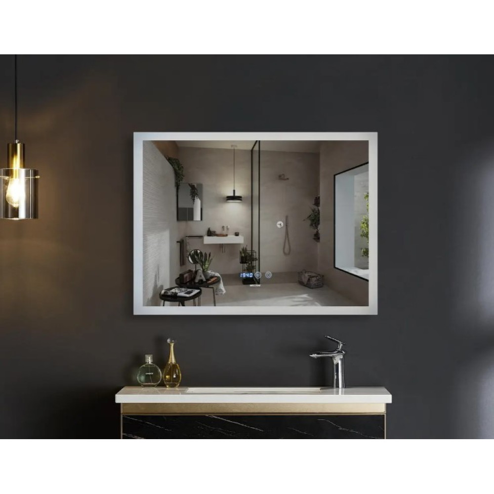 Дзеркало Mixxus FLAT MR04-80x60 з LED Touch, Anti-fog, димером, регулюванням яскравості, годинником (MI6928)