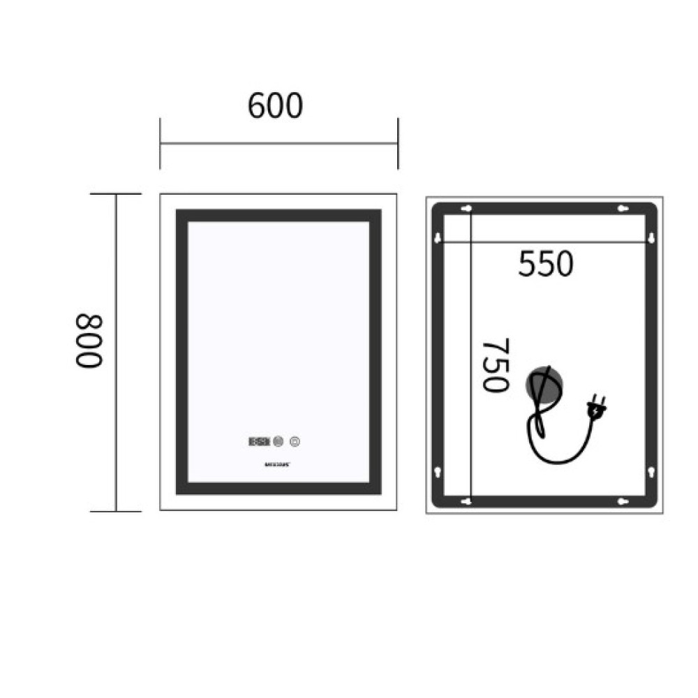 Дзеркало Mixxus Premium FLASH MR21-60x80 (LED Touch, Anti-fog, годинник) (MP6617)