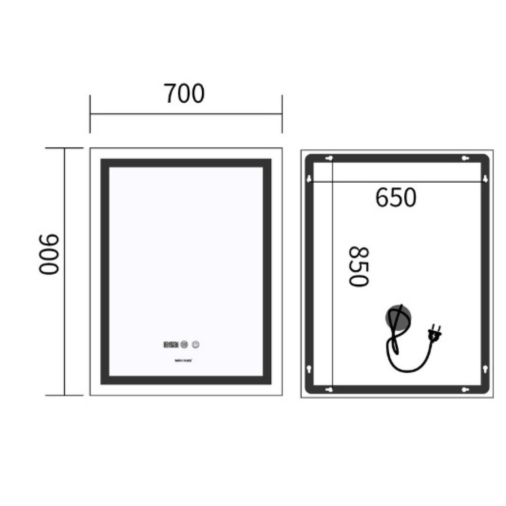 Зеркало Mixxus Premium FLASH MR21-70x90 (LED Touch, Anti-fog, часы) (MP6618)