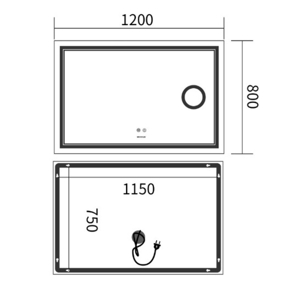 Дзеркало Mixxus Premium QUADRO MR20-120x80 (LED Touch, Anti-fog, лінза) (MP6624)