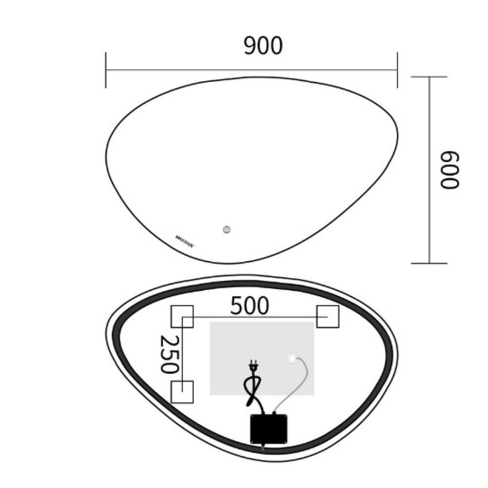 Дзеркало Mixxus Premium DIVERSE MA01-90x60-REVERSE (LED Touch, Anti-fog (3-6,5kK)) (MP6633)