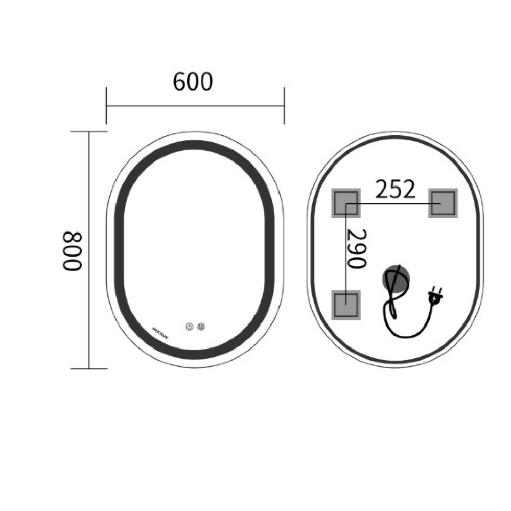 Зеркало Mixxus Premium ELLIPSE MV05-80x60-REVERSE (LED Touch, Anti-fog (3-6,5kK)) (MP6642)