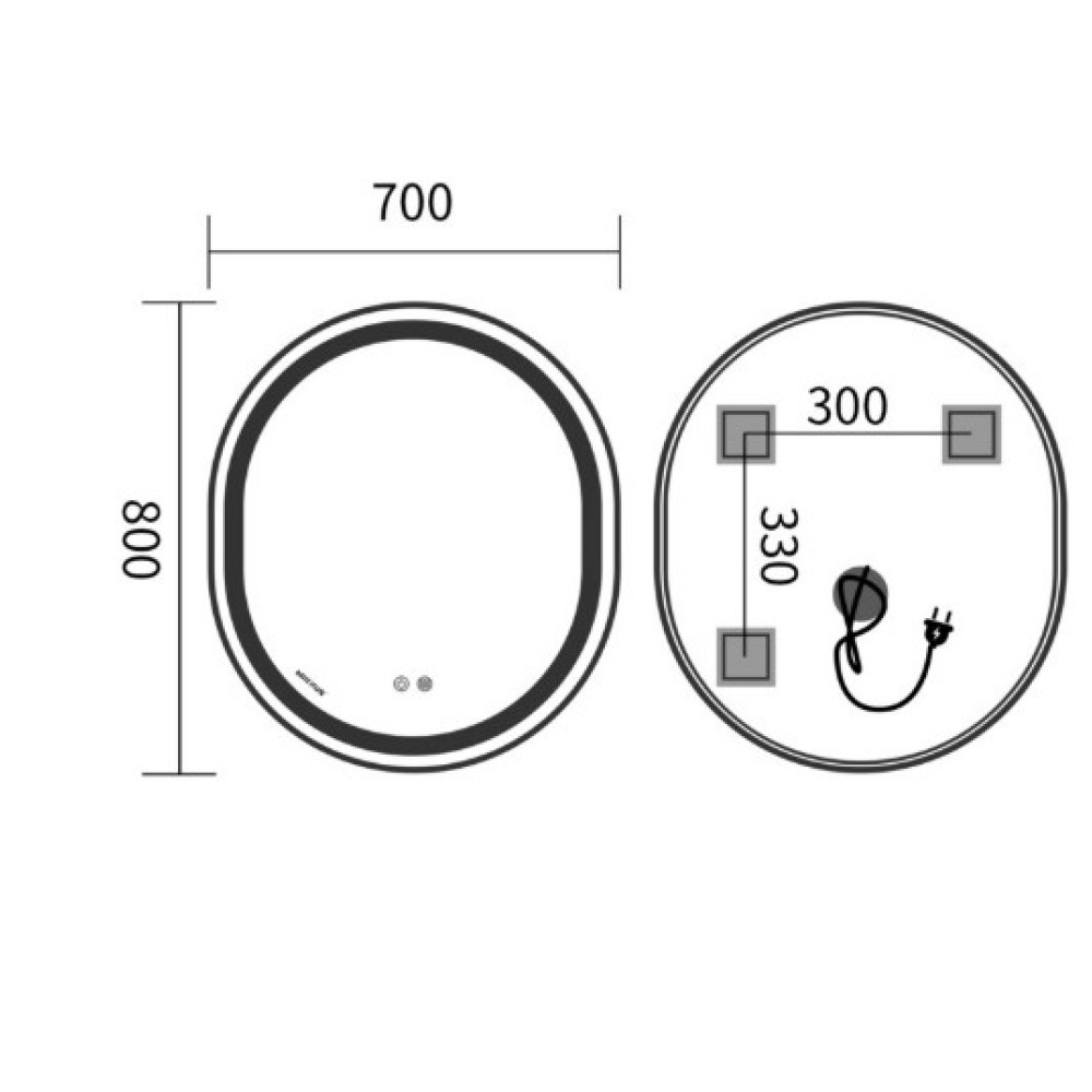 Дзеркало Mixxus Premium ELLIPSE MV05-80x70-REVERSE BLACK (LED Touch, Anti-fog (3-6kK)) (MP6646)