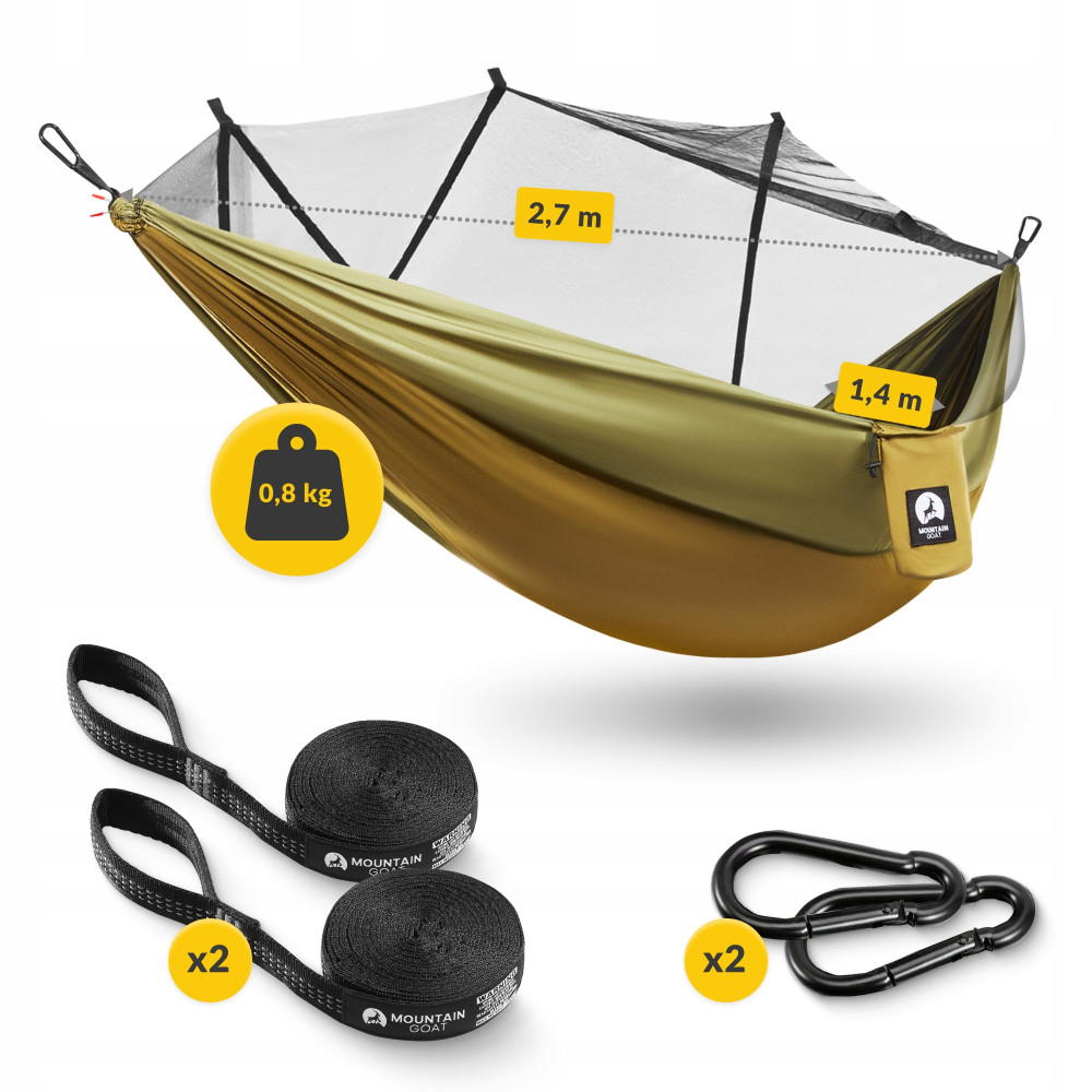 Туристический гамак Mountain Goat 270 x 140 см с москитной сеткой, одноместный, подвесной Olive (P-5905973403153)