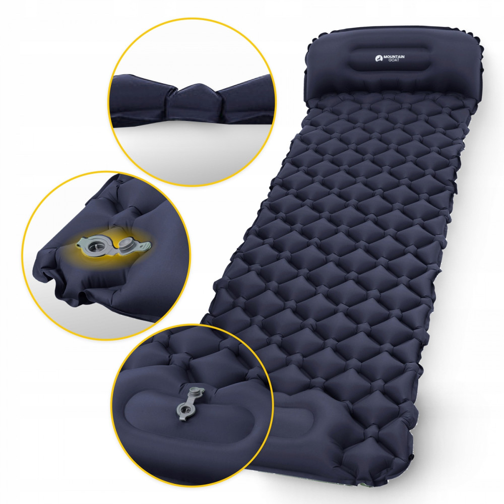 Надувний килимок (каремат) Mountain Goat 190 x 58 x 5 см з вбудованим насосом MG0009 Navy Blue (P-5905973400916)