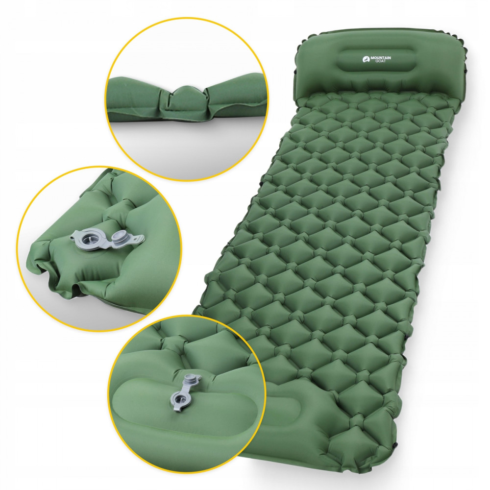 Надувний килимок (каремат) Mountain Goat 190 x 58 x 5 см з вбудованим насосом MG0010 Navy Green (P-5905973400909)