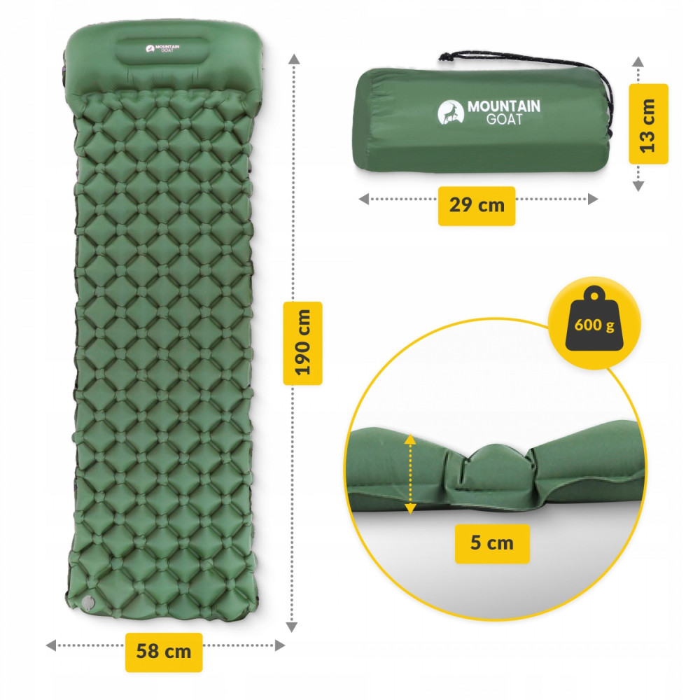 Коврик (каремат) надувной Mountain Goat 190 x 58 x 5 см MG0011 Navy Green (P-5905973400886)