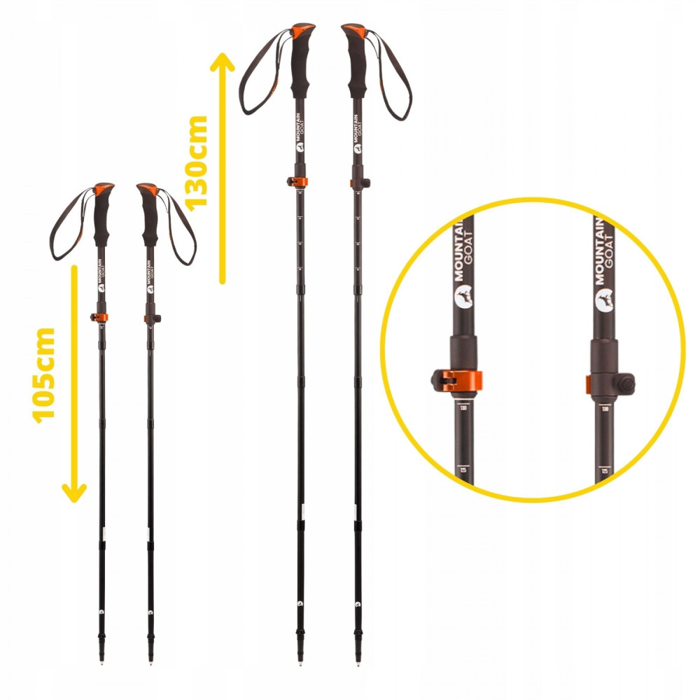 Трекінгові палиці Mountain Goat Pro+ 43-130 см MG0008 Black/Orange (P-5907739318251)