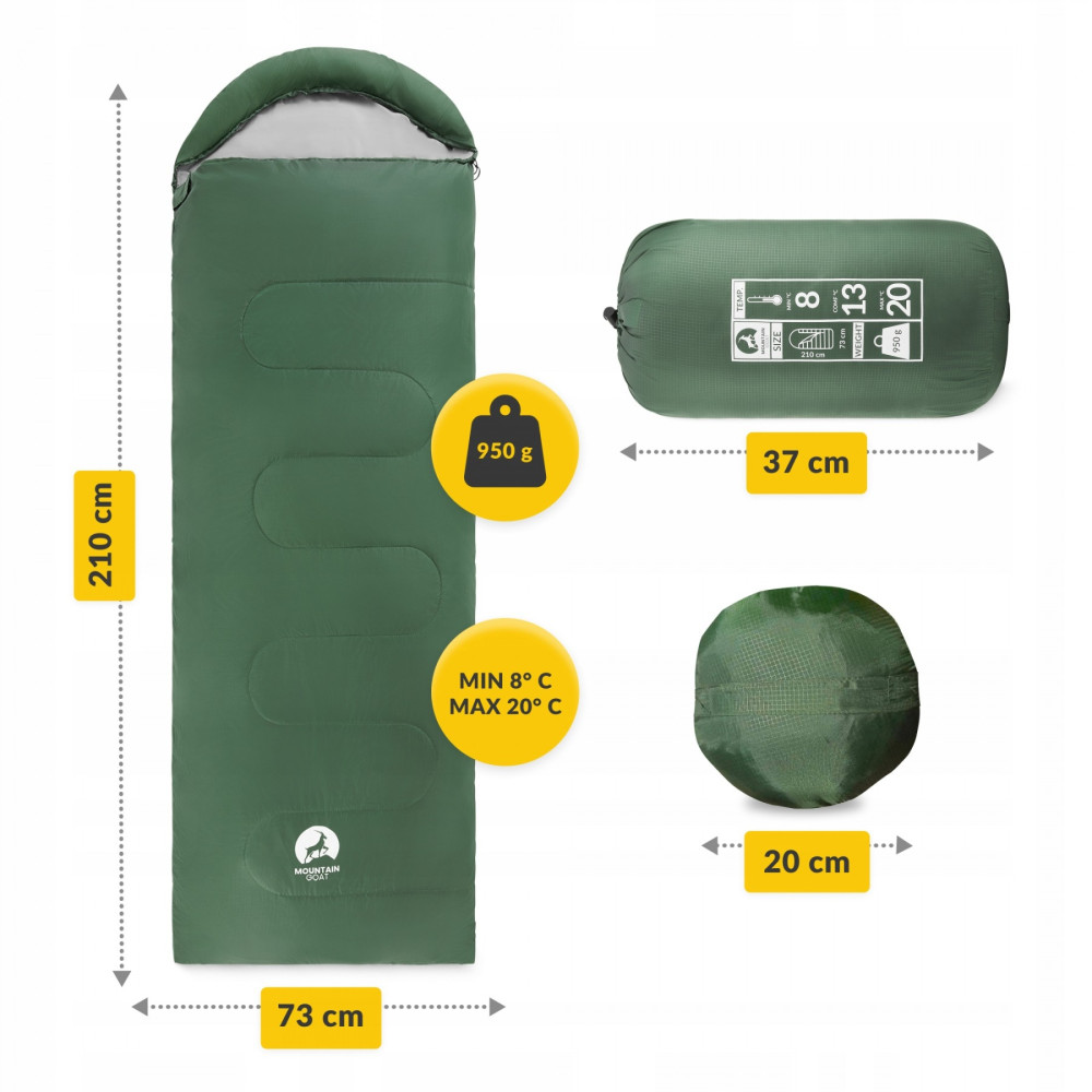 Спальный мешок (спальник) одеяло Mountain Goat Standard 2 в 1 MG0015 8 ...+20°C R Olive/Grey (P-5905973400961)