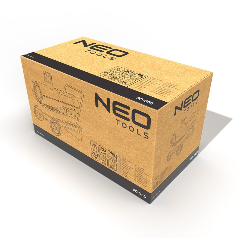 Теплова дизельна гармата Neo Tools 20 кВт, площа обігріву 200 кв.м., підлогова, чорна (90-086)