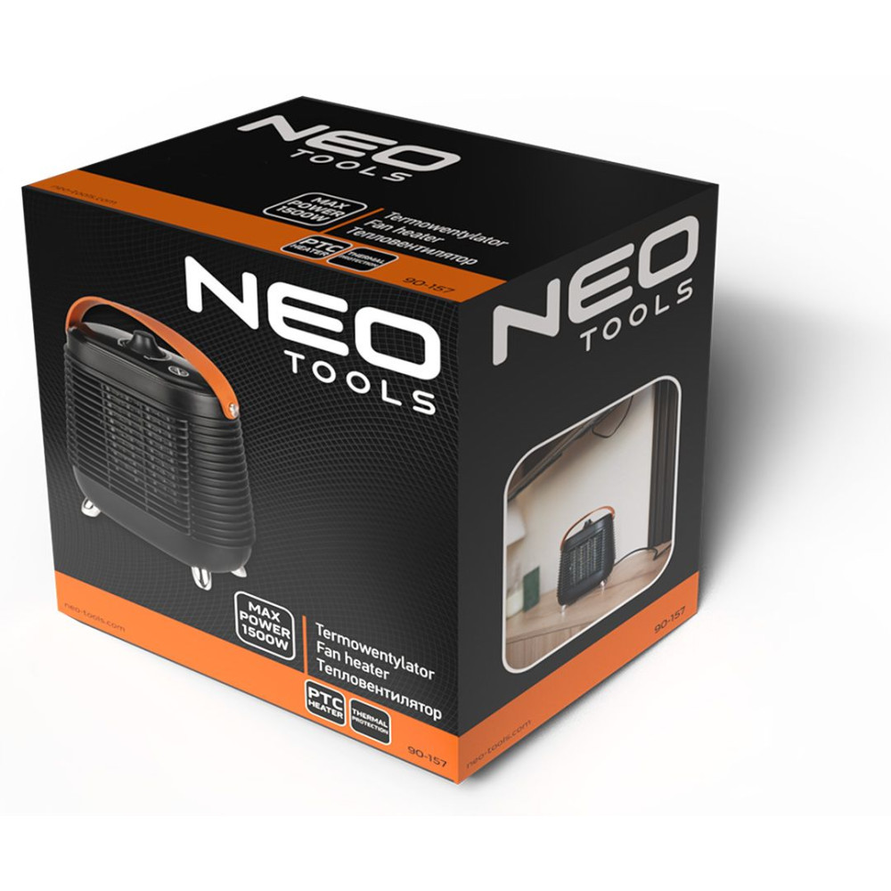 Тепловентилятор електричний Neo Tools 1.5 кВт, площа обігріву 15 кв.м., чорний, підлоговий (90-157)