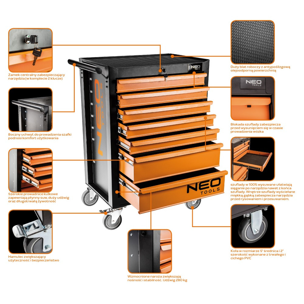 Тележка для инструмента NEO Tools 7 ящиков 680x460x1030 мм 84-222