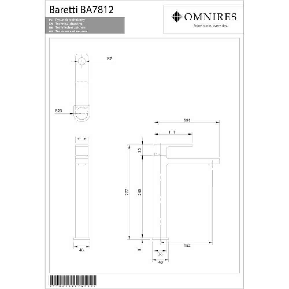 Змішувач для раковини Omnires Baretti chrome (BA7812CR)