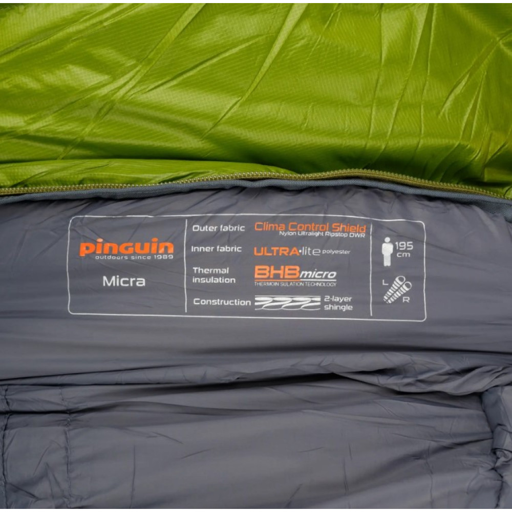 Спальний мішок Pinguin Micra (6/1 ° C), 185 см - Right Zip, Green (PNG 230246) 2020