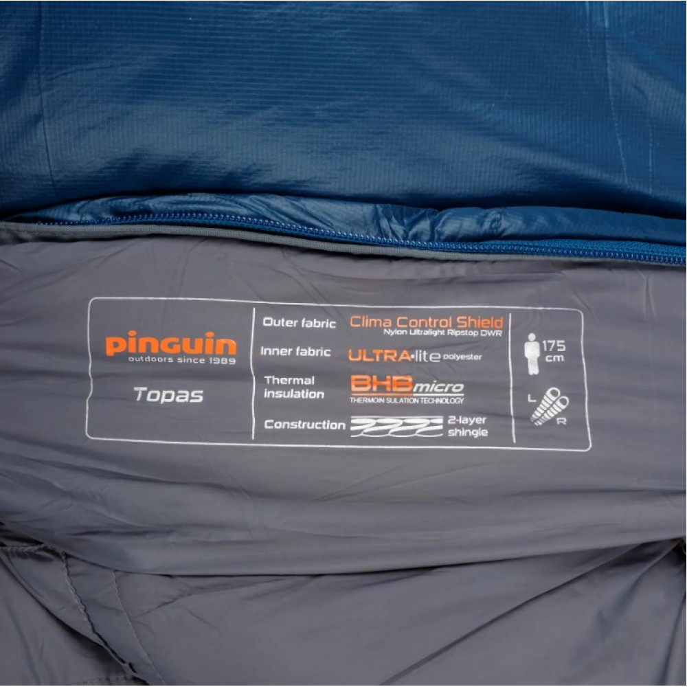 Спальний мішок Pinguin Topas (-1/-7°C), 175 см - Left Zip, Blue (PNG 231755) 2020