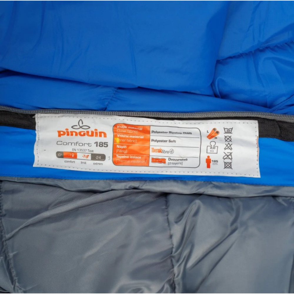 Спальний мішок Pinguin Comfort PFM (-1/-7°C), 185 см - Left Zip, Blue (PNG 234152)