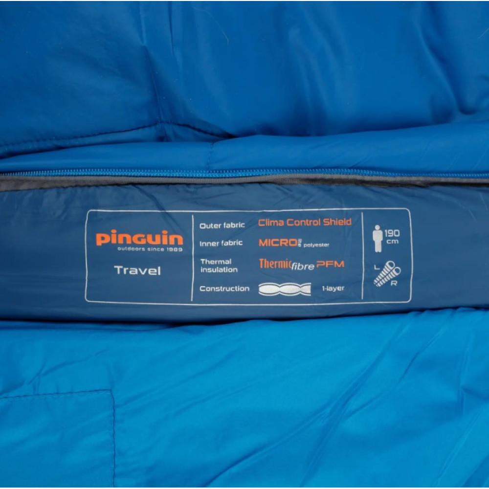 Спальний мішок Pinguin Travel (13/9 ° C), 190 см - Right Zip, Blue (PNG 241457) 2020