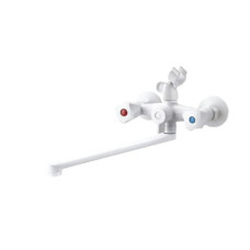 Смеситель для ванны Plamix OMEGA-140 EURO SET WHITE (со шлангом, лейкой и кронштейном) (MX9579)